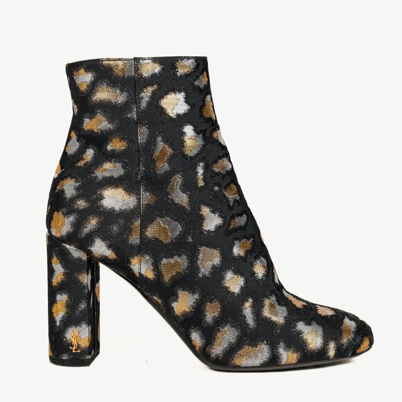 Saint Laurent Loulou Gold & Silver Glitch Leopard Jacquard Ankle Boots - Picture 1 of 11